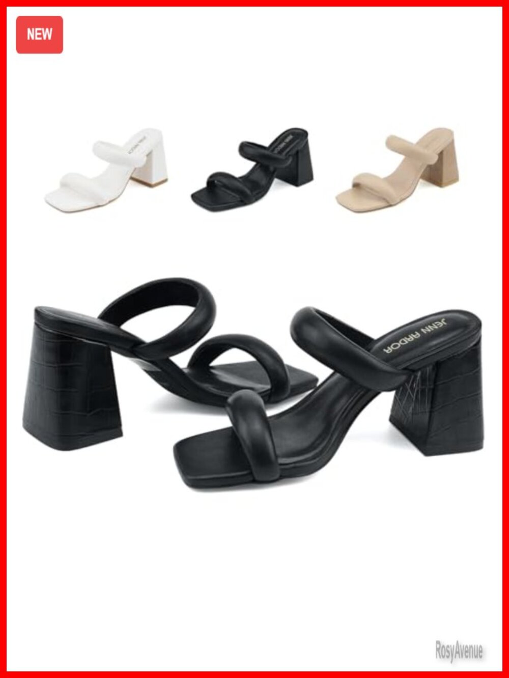 Women's Square Toe Chunky Block Heel Mule Sandals Two Strap Backless Dressy